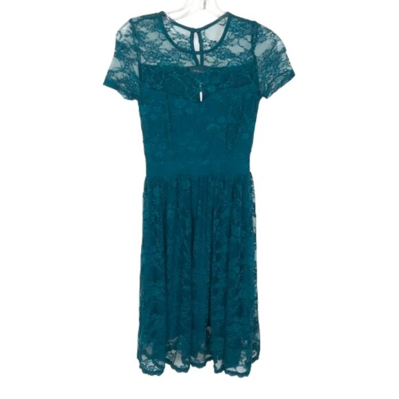 NWT ModCloth Womens Size XS Teal Green Floral Lace Overlay Knee-Length Dress NEW - Picture 2 of 5